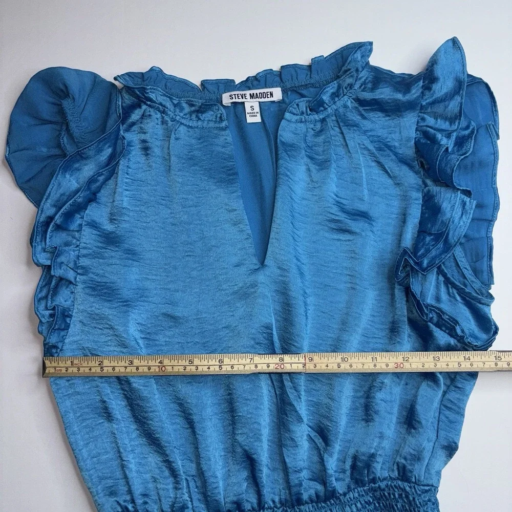 Steve Madden Prairie Dreams Satin Mini Dress Size Small S Blue